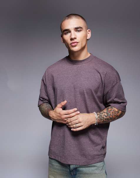 ASOS DESIGN – Brunmelerad, boxig t-shirt i oversize med sänkt axelsöm - view 1
