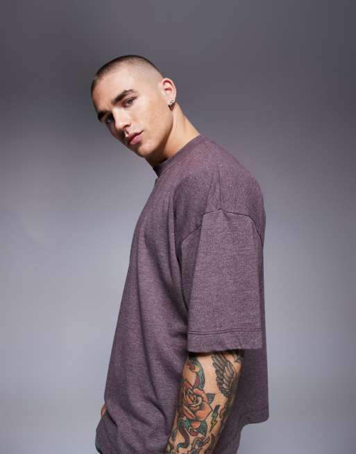 ASOS DESIGN – Brunmelerad, boxig t-shirt i oversize med sänkt axelsöm  , 3 av 4