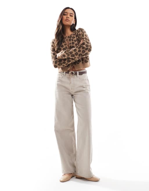 ASOS DESIGN – Brunmocka, leopardmönstrad, stickad kofta med rosett detalj och knytning framtill, 3 av 4