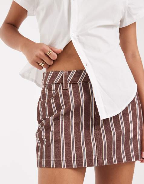 ASOS DESIGN – Brunrandig jeanskjol i minilängd - view 1