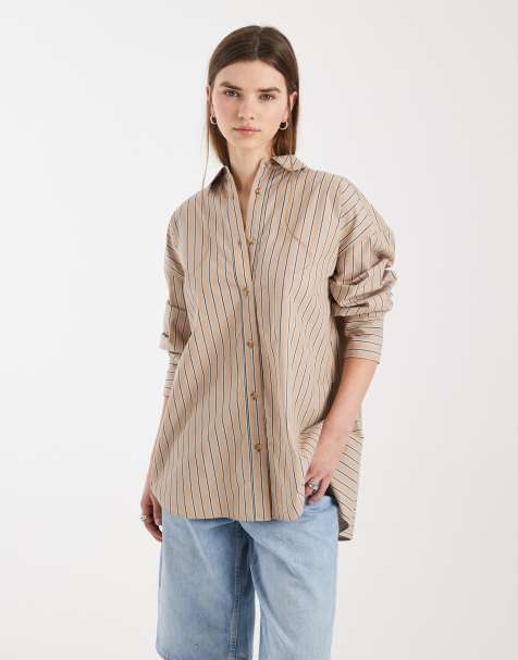 ASOS DESIGN – Brunrandig, klassisk bomullsskjorta - view 1