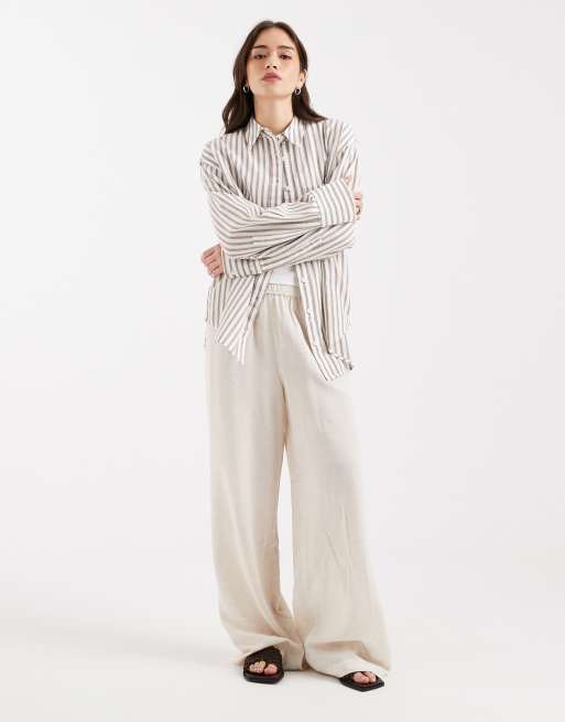 ASOS DESIGN – Brunrandig linneskjorta i oversize, 2 av 4