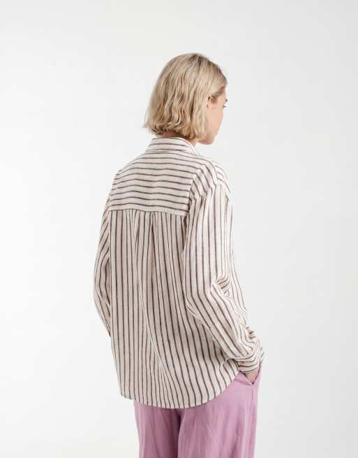 ASOS DESIGN – Brunrandig skjorta i linneblandning, 2 av 4