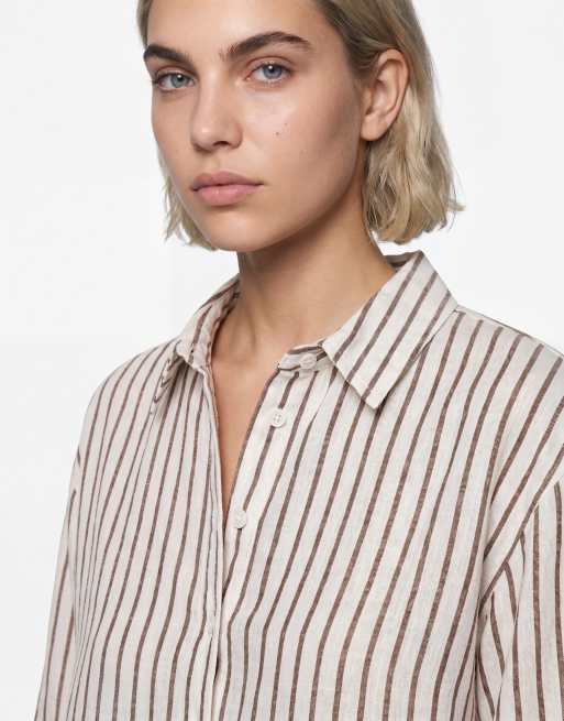 ASOS DESIGN – Brunrandig skjorta i linneblandning, 3 av 4