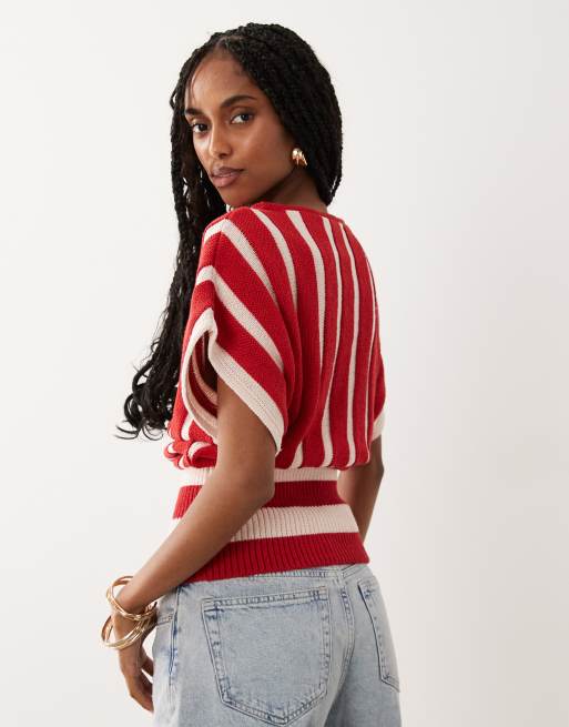 ASOS DESIGN – Brunrandig, stickad topp med markerad midja, 4 av 4