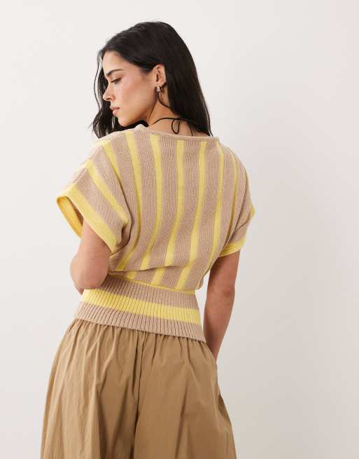 ASOS DESIGN – Brunrandig, stickad topp med markerad midja, 4 av 4