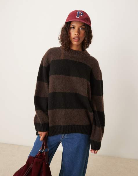 ASOS DESIGN – Brunrandig tröja i oversize med rund halsringning - view 1