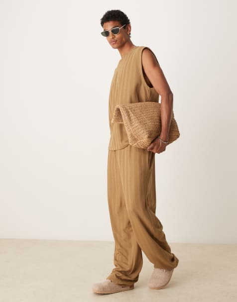 ASOS DESIGN – Brunrandiga mjukisbyxor i jacquard, del av set - view 1