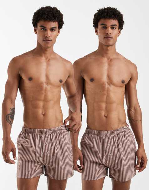 ASOS DESIGN – Brunrandiga, vävda boxershorts, 2-pack - view 1