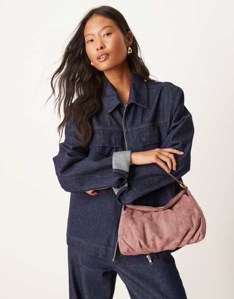 ASOS DESIGN – Brunrosa axelväska i mockaimitation med viklock - view 1