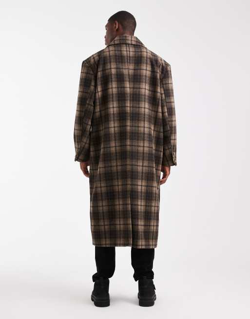 ASOS DESIGN – Brunrutig kappa i oversize och lång modell i ullimitation, 3 av 5