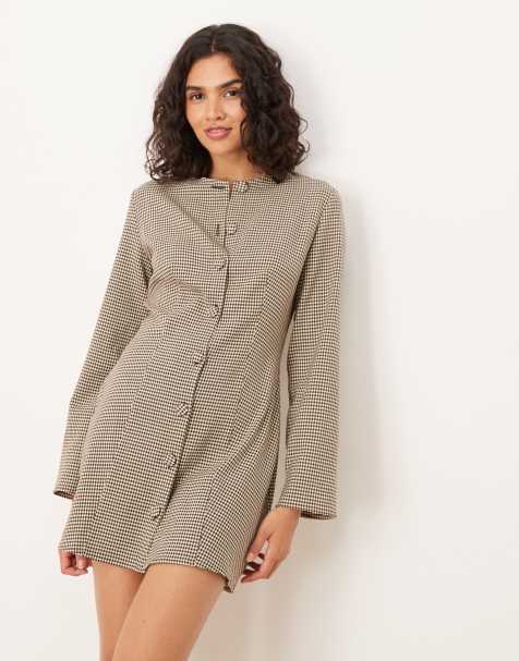 ASOS DESIGN – Brunrutig miniklänning med sydda knappar - view 1
