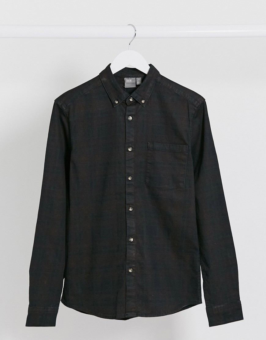 ASOS DESIGN – Brunrutig skjorta i ekologisk denim med smal passform och stretch