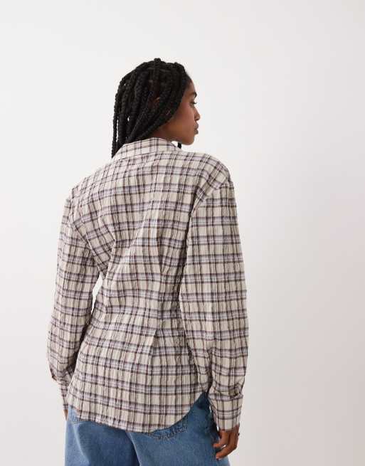 ASOS DESIGN – Brunrutig skjorta med omlottdesign och cocoon-ärmar, 4 av 4