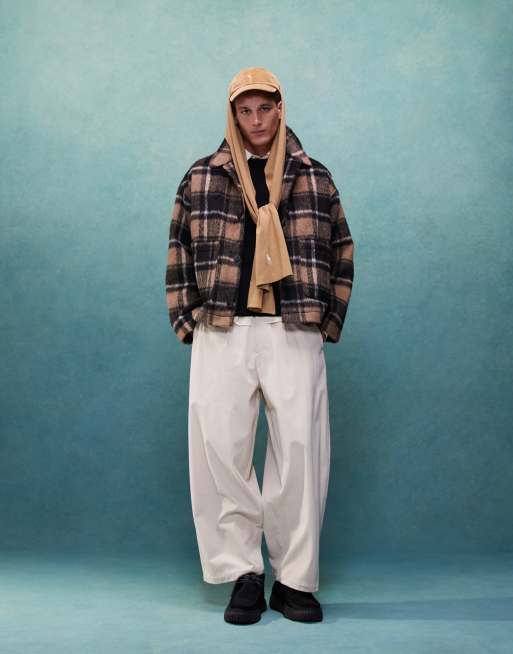 ASOS DESIGN – Brunrutiga arbetarjacka i oversize av yllelook