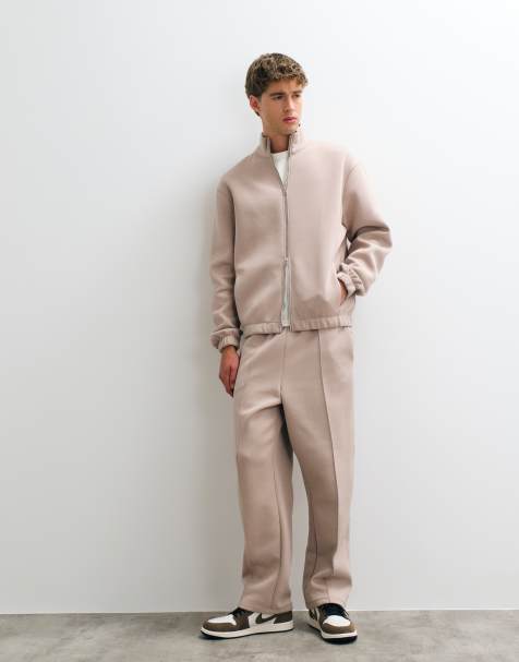 ASOS DESIGN – Brunt, avslappnad set i scubaliknande tyg med mjukisbyxor och sweatshirt med dragkedja - view 1