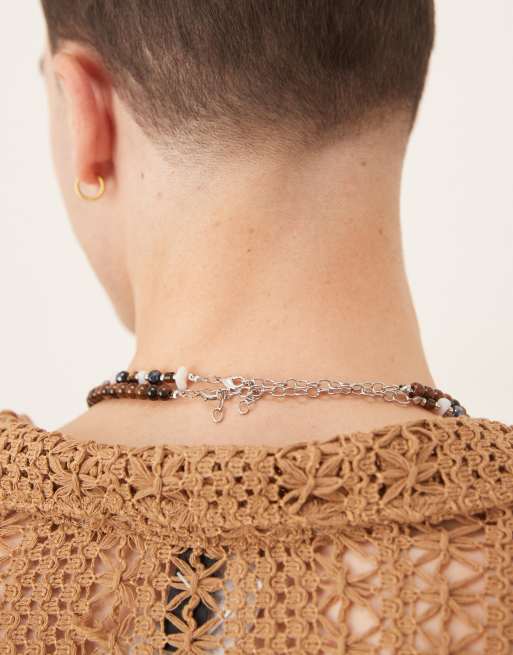 ASOS DESIGN – Brunt halsband för festivalen med halvädelstenar och pärlor, 2-pack, 3 av 3