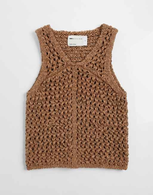 ASOS DESIGN – Brunt, hålstickat linne i garn, 5 av 8
