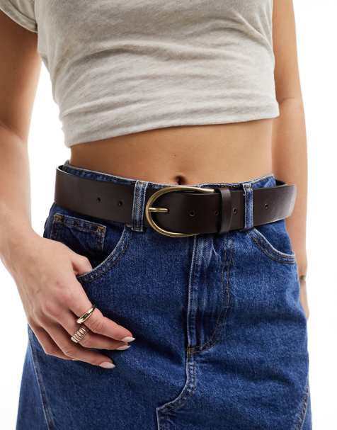 ASOS DESIGN – Brunt höft- och midjeskärp med halvmåneformat spänne - view 1