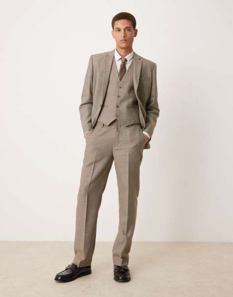 ASOS DESIGN - Brunt jakkesæt med kurveflettet tekstur i uldblanding i regular fit - view 1