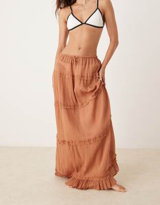ASOS DESIGN – Brunt, krinklat strandset med volanger - view 1