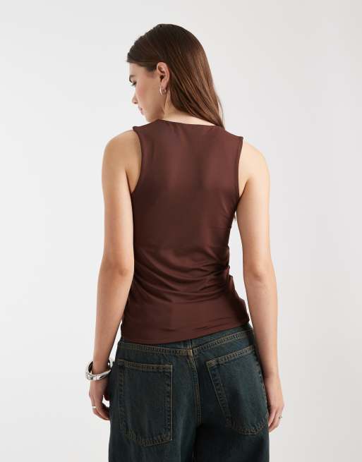 ASOS DESIGN – Brunt, långt brottarlinne i två lager, 4 av 4