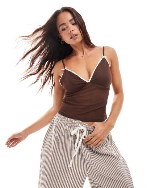 ASOS DESIGN – Brunt linne i mesh med kontrasterande kanter och rosetter - view 1