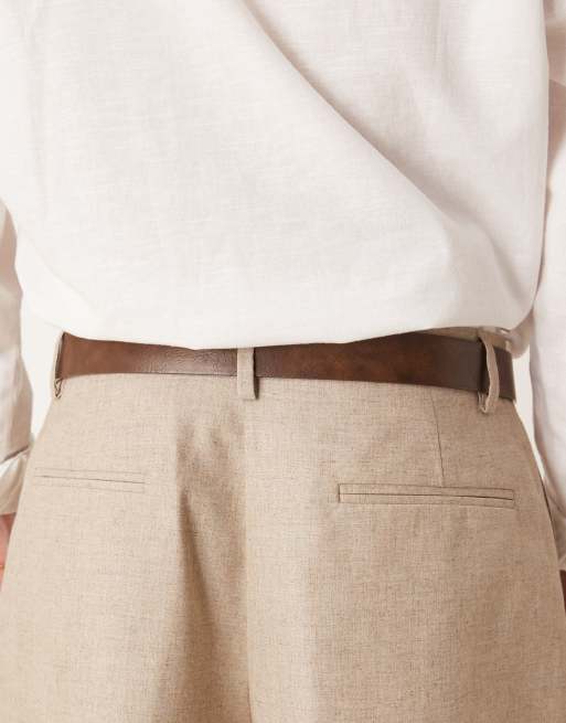 ASOS DESIGN - Brunt og poleret westernbælte i imiteret læder med rillet spænde i antik guldfarve, 3 af 3