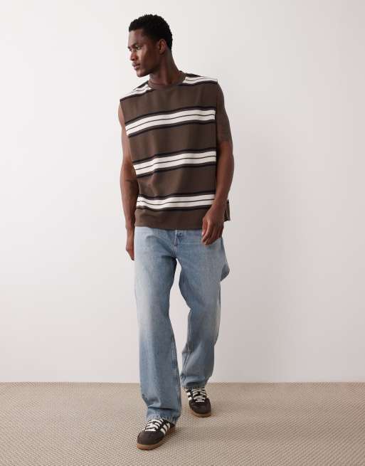 ASOS DESIGN – Brunt, randigt, kraftigt linne i oversize , 2 av 5