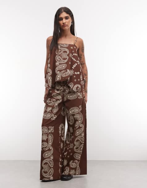 ASOS DESIGN – Brunt set med byxor med vida ben och dragsko - view 1