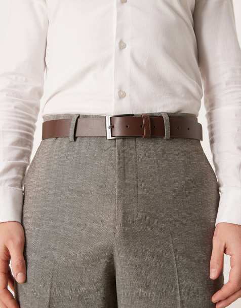 ASOS DESIGN – Brunt skärp i läderimitation med metallgrått spänne - view 1