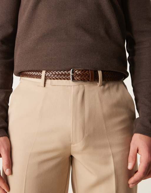 ASOS DESIGN – Brunt, vävt skärp i bonded läder