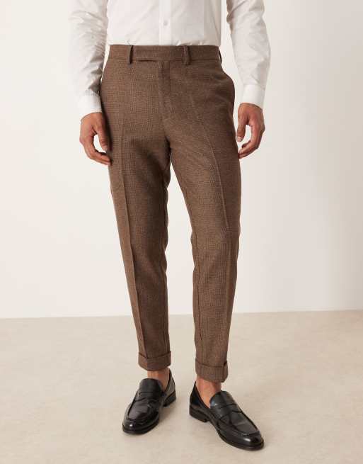 ASOS DESIGN - Brunternede habitbukser i uldblanding med tapered fit, 2 af 5