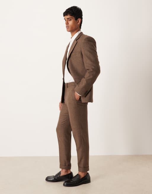 ASOS DESIGN - Brunternede habitbukser i uldblanding med tapered fit, 3 af 5
