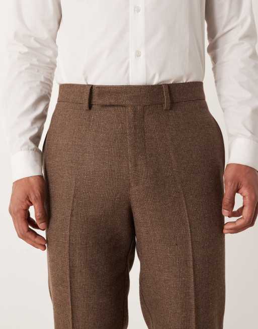 ASOS DESIGN - Brunternede habitbukser i uldblanding med tapered fit, 4 af 5