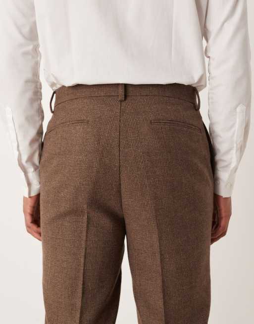 ASOS DESIGN - Brunternede habitbukser i uldblanding med tapered fit, 5 af 5