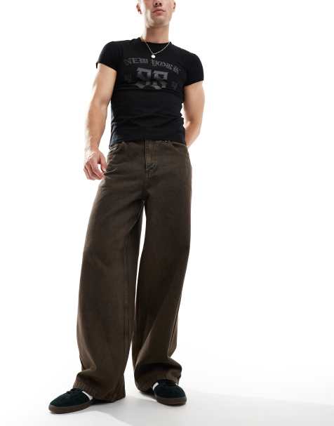 ASOS DESIGN – Bruntvättade baggy jeans med bred fåll - view 1