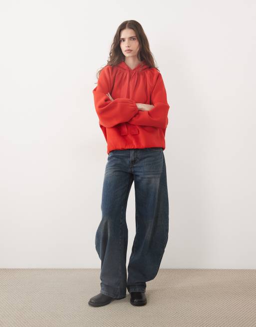 ASOS DESIGN Brush back bow detail hoodie in red, 2 of 4
