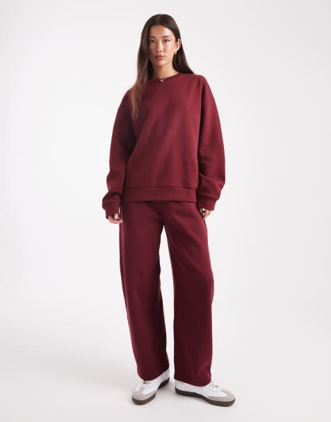 ASOS DESIGN brushback barrel leg brushback jogger in burgundy - view 1