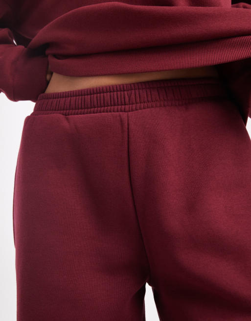 ASOS DESIGN brushback barrel leg brushback jogger in burgundy, 3 of 5