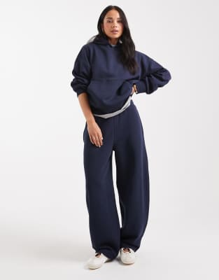 ASOS DESIGN brushback barrel leg brushback jogger in navy