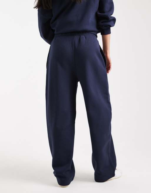 ASOS DESIGN brushback barrel leg brushback jogger in navy, 4 of 5