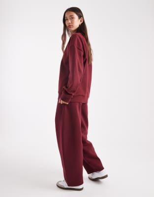 Asos Design Brushback Barrel Leg Brushback Sweatpants In Burgundy
