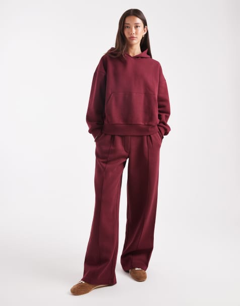 ASOS Design brushback co-ord in burgundy - view 1