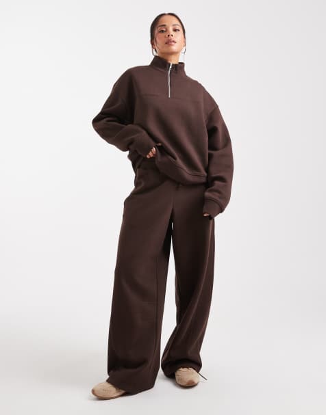 ASOS Design Brushback co-ord in chocolate - view 1