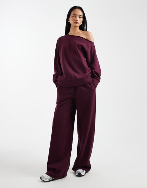 ASOS DESIGN brushback co ord in plum - view 1