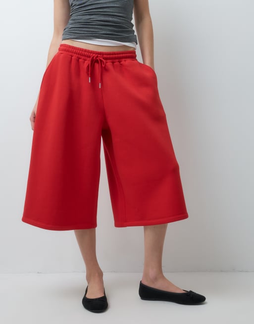 ASOS DESIGN brushback jersey tie waist jorts in red, 2 of 5