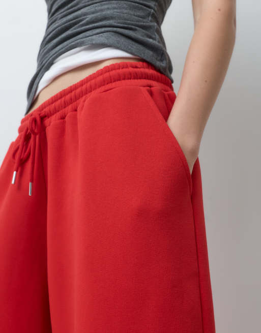ASOS DESIGN brushback jersey tie waist jorts in red, 3 of 5