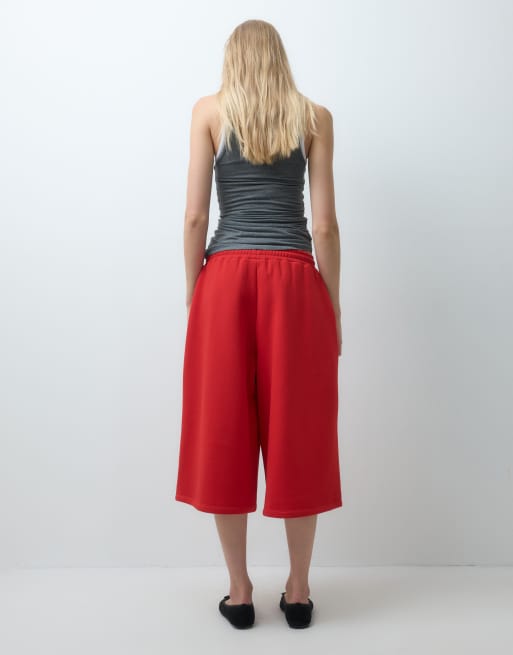ASOS DESIGN brushback jersey tie waist jorts in red, 4 of 5