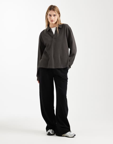 ASOS DESIGN - Brushback joggingbroek met wijde pijpen in zwart - view 1